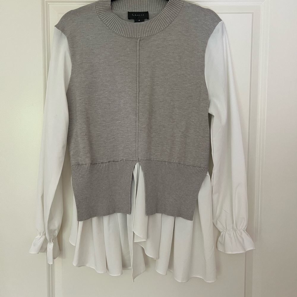 Gracia Gray and White Layered Blouse